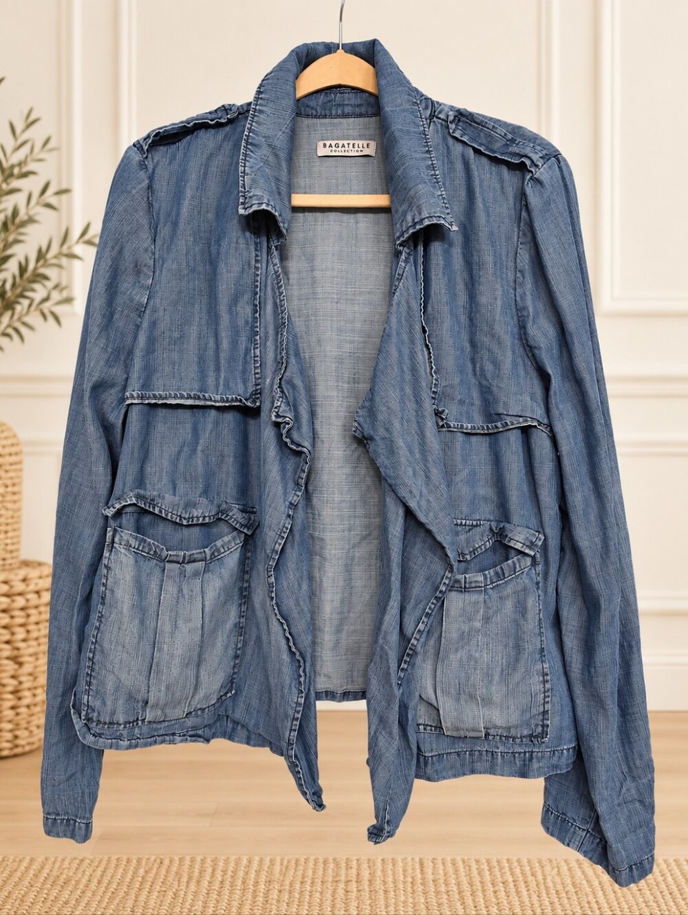 Bagatelle Collection Chambray Draped Utility Jacket Blue Size XL